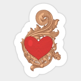 Heart with floral ornamental design, vintage engraving drawing style illustration Sticker